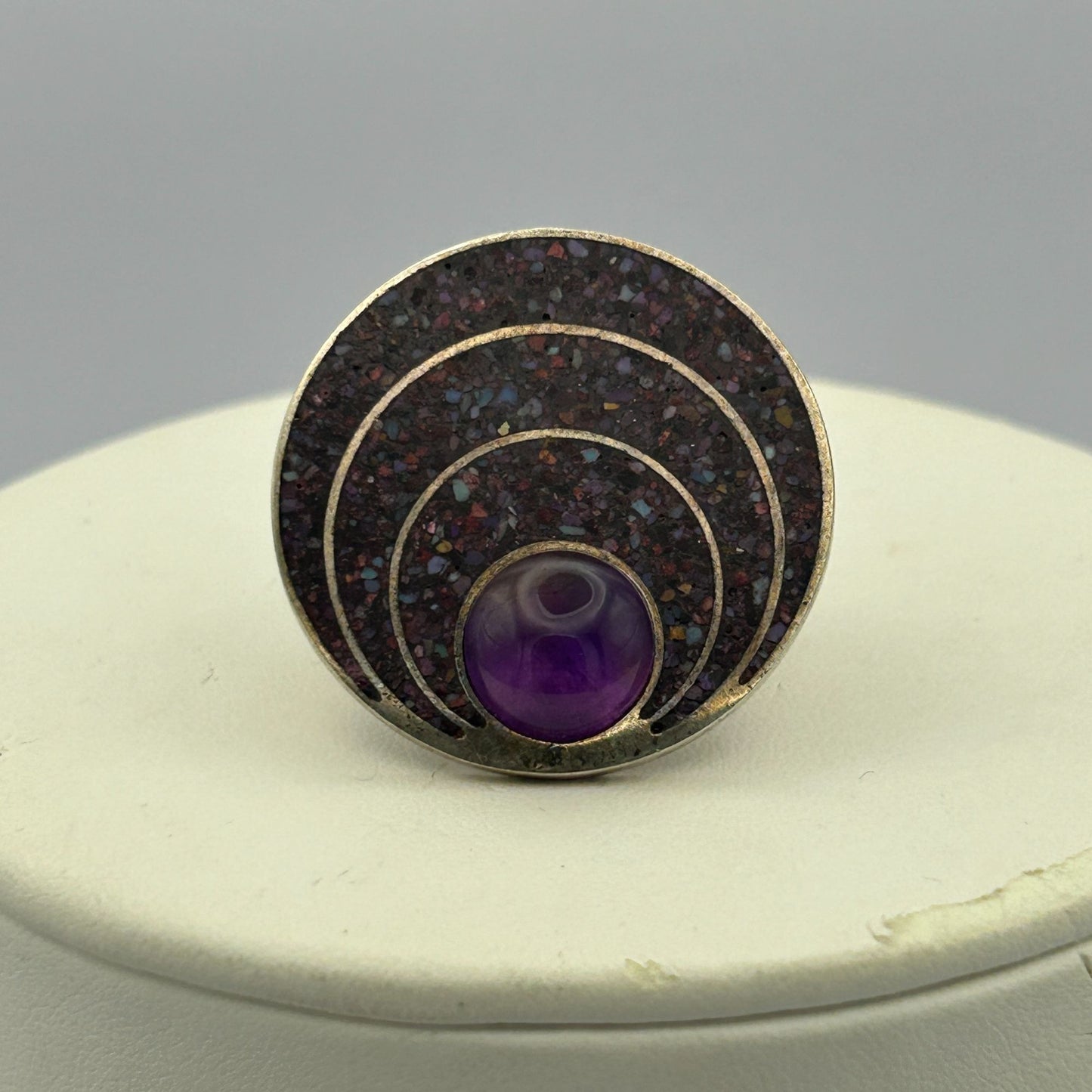 Large Circular 925 Sterling Silver and Jay King Amethyst Ring - SIZE 6