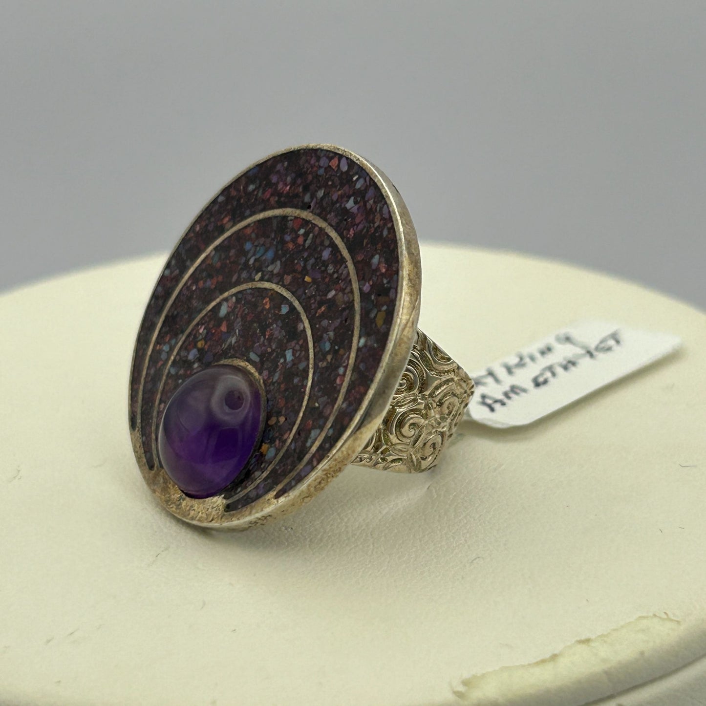 Large Circular 925 Sterling Silver and Jay King Amethyst Ring - SIZE 6