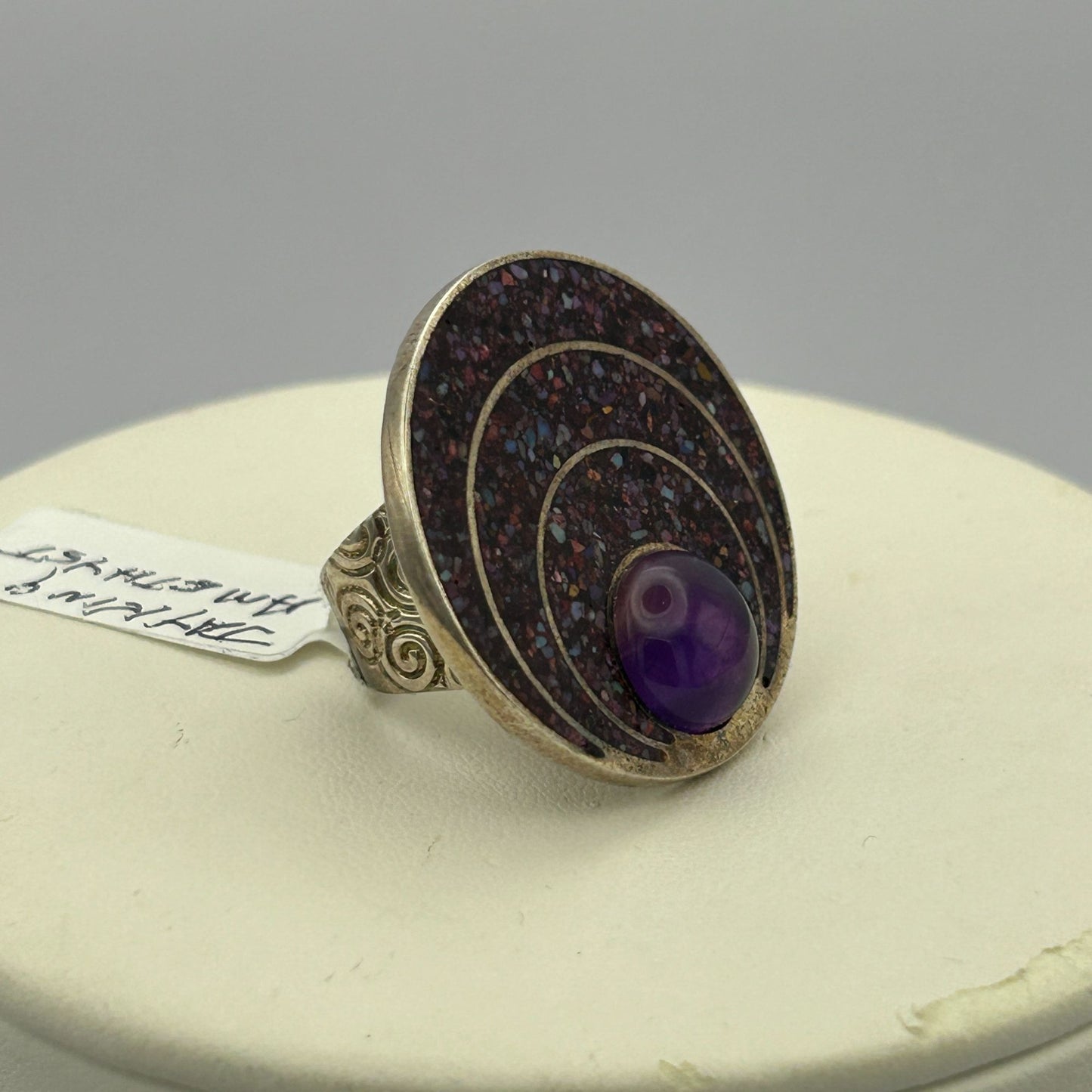 Large Circular 925 Sterling Silver and Jay King Amethyst Ring - SIZE 6