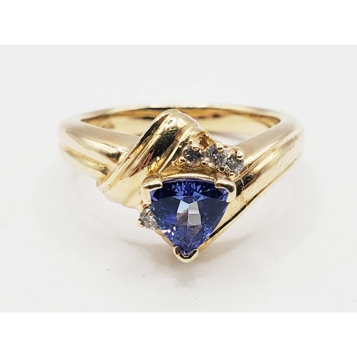 Trillion-Cut Tanzanite & Diamond Accent Bypass Style Ring 14k Gold Size 6