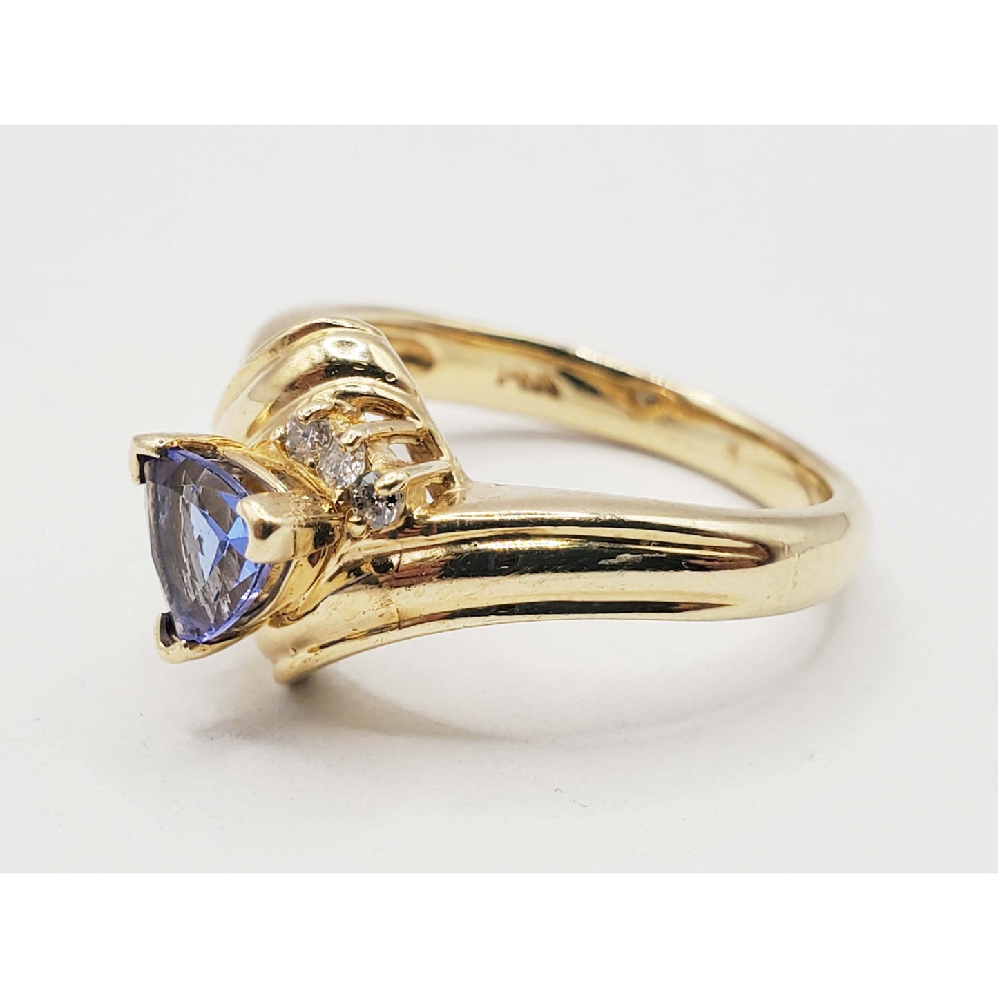 Trillion-Cut Tanzanite & Diamond Accent Bypass Style Ring 14k Gold Size 6