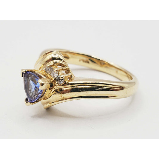 Trillion-Cut Tanzanite & Diamond Accent Bypass Style Ring 14k Gold Size 6