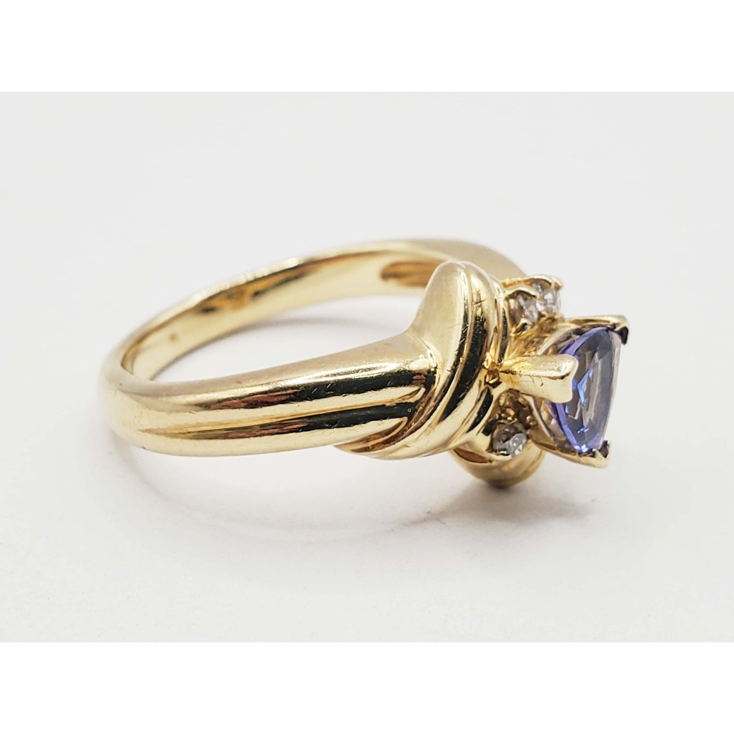 Trillion-Cut Tanzanite & Diamond Accent Bypass Style Ring 14k Gold Size 6