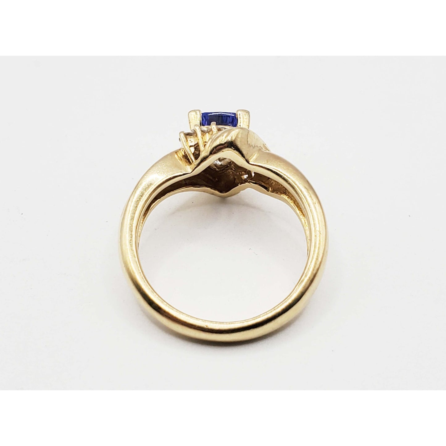 Trillion-Cut Tanzanite & Diamond Accent Bypass Style Ring 14k Gold Size 6