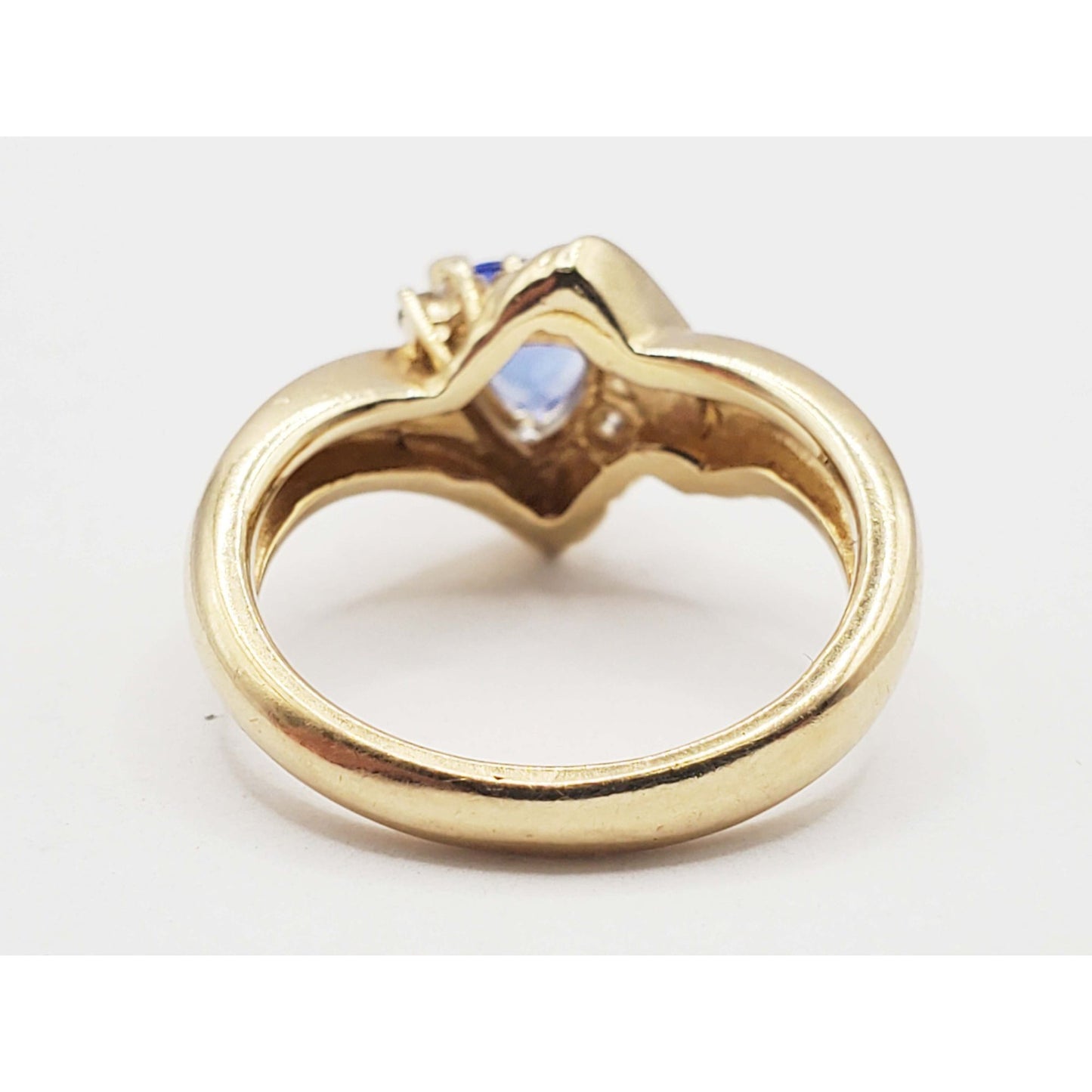 Trillion-Cut Tanzanite & Diamond Accent Bypass Style Ring 14k Gold Size 6