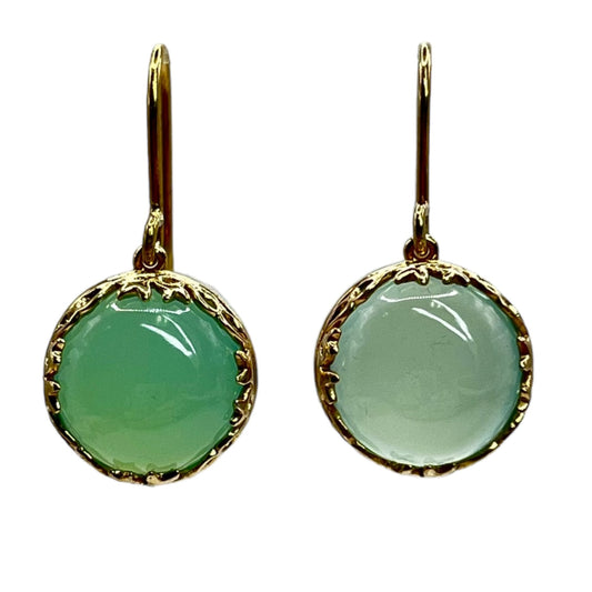 925 Sterling Silver LIRM Gold Layered Circle Chalcedony Dangle Earrings Ornate