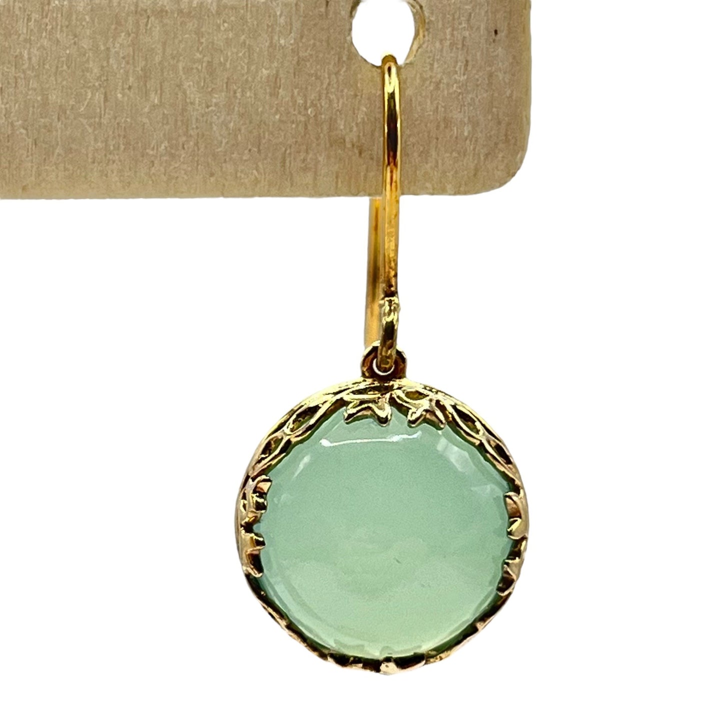 925 Sterling Silver LIRM Gold Layered Circle Chalcedony Dangle Earrings Ornate