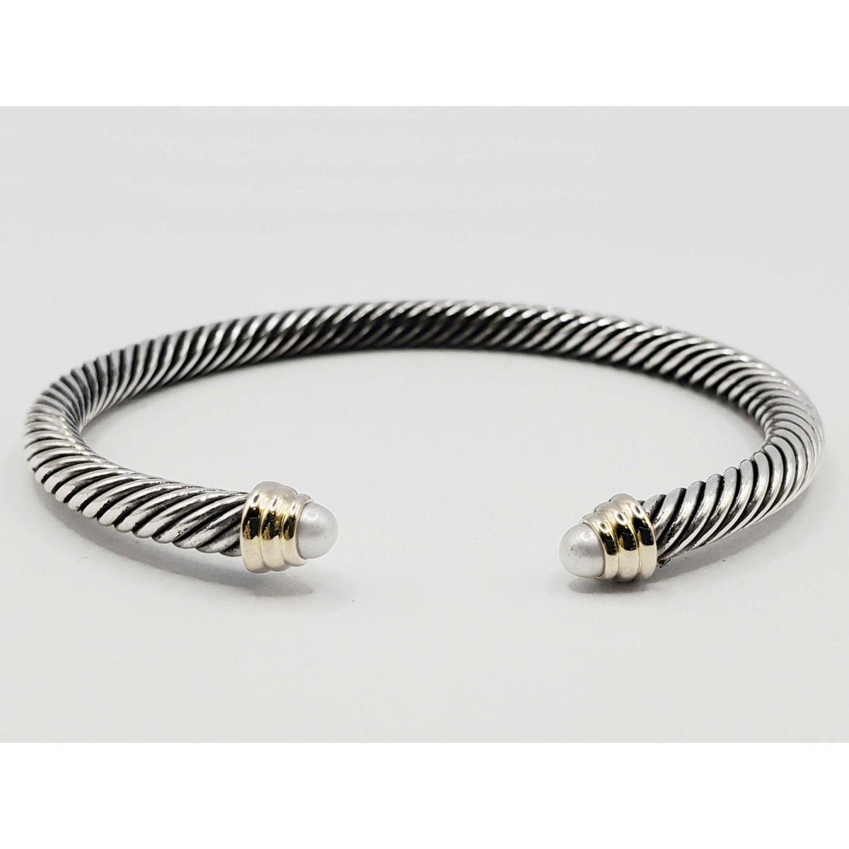 David Yurman Classic Cable Cuff Bracelet 5mm Pearl Sterling Silver 14k Large