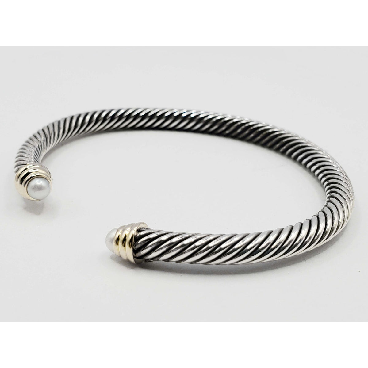David Yurman Classic Cable Cuff Bracelet 5mm Pearl Sterling Silver 14k Large