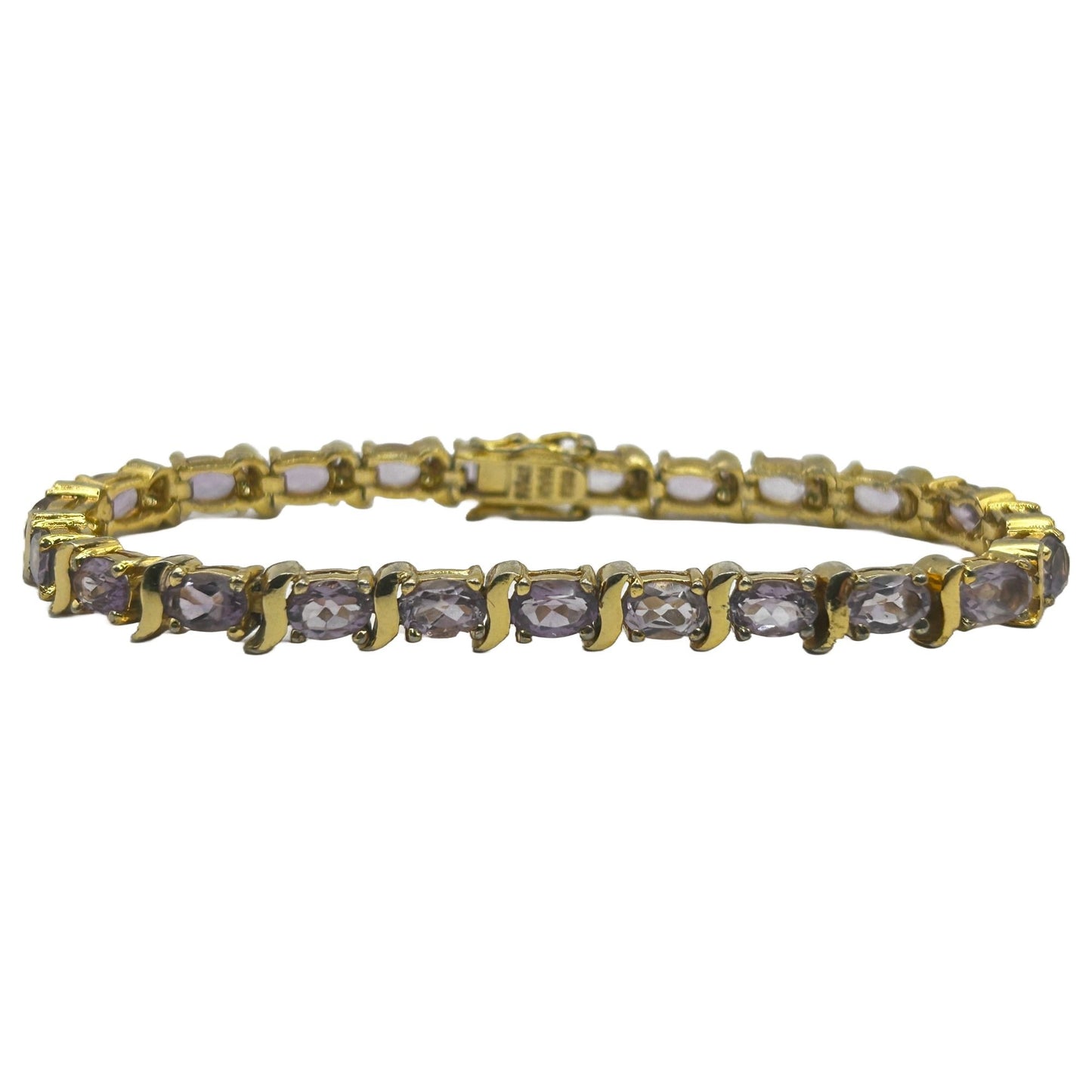 Amethyst Gold on Sterling Vermeil Gemstones 7" Tennis Bracelet - 23 Stones