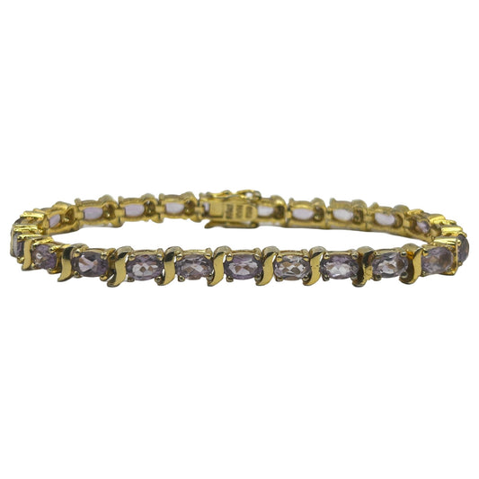 Amethyst Gold on Sterling Vermeil Gemstones 7" Tennis Bracelet - 23 Stones