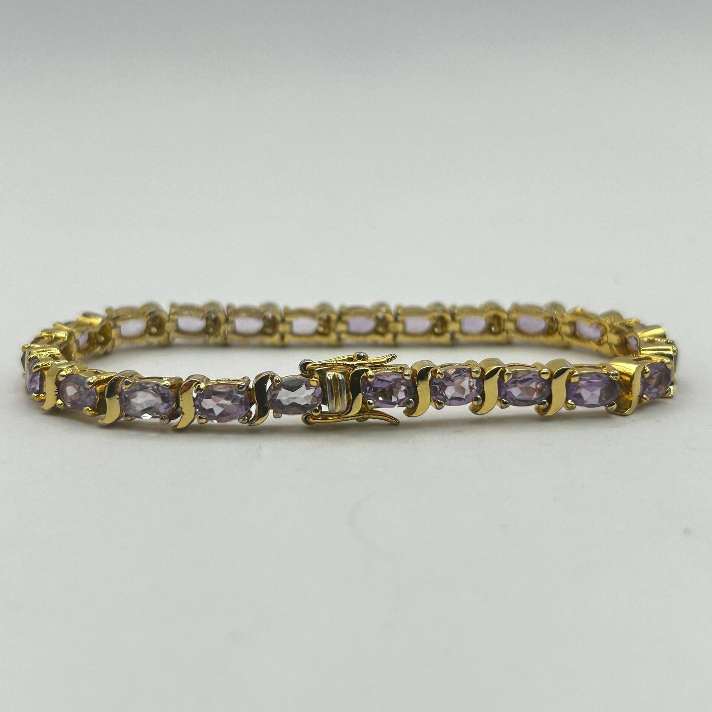 Amethyst Gold on Sterling Vermeil Gemstones 7" Tennis Bracelet - 23 Stones