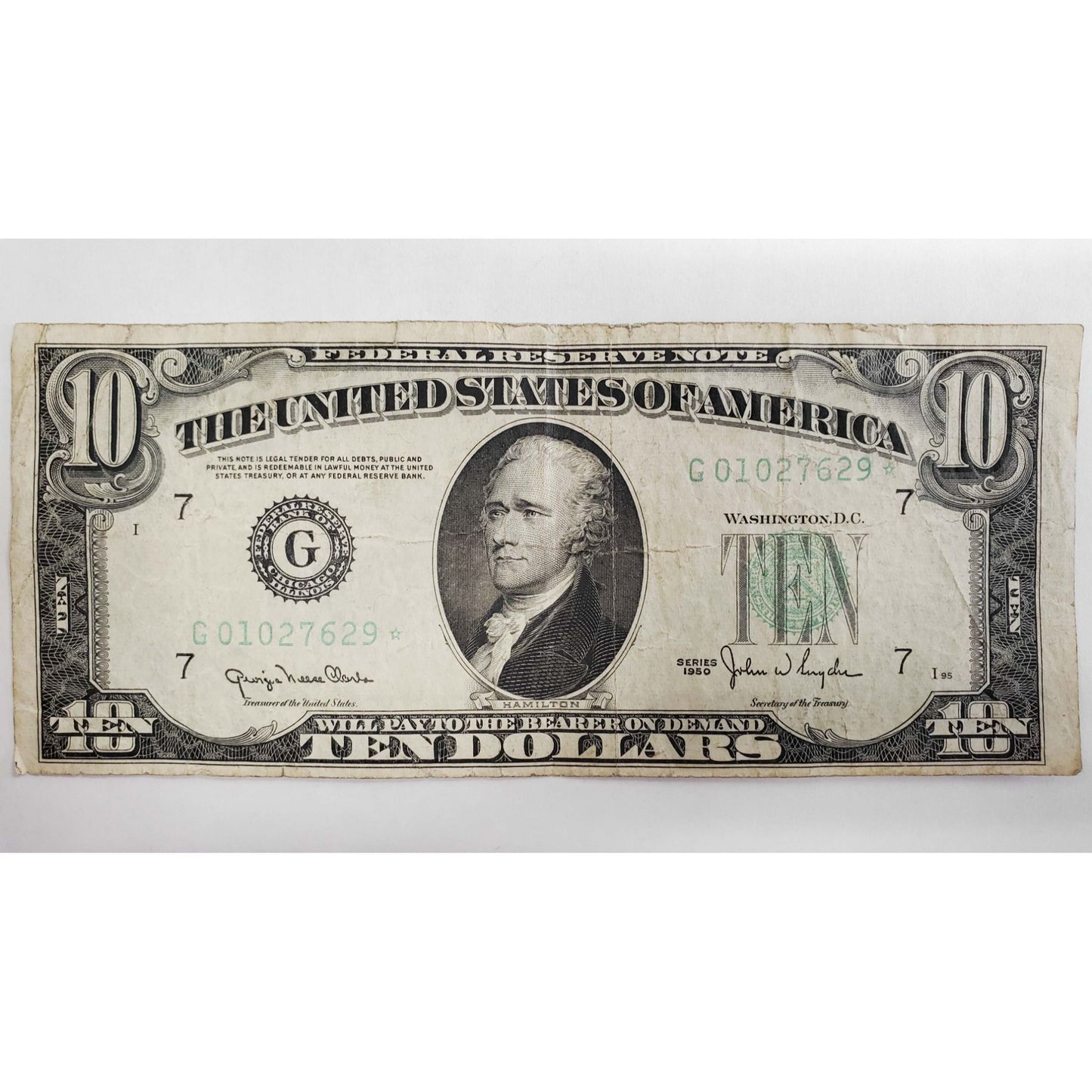 1950 $10 Federal Reserve Star Note Chicago #G01027629