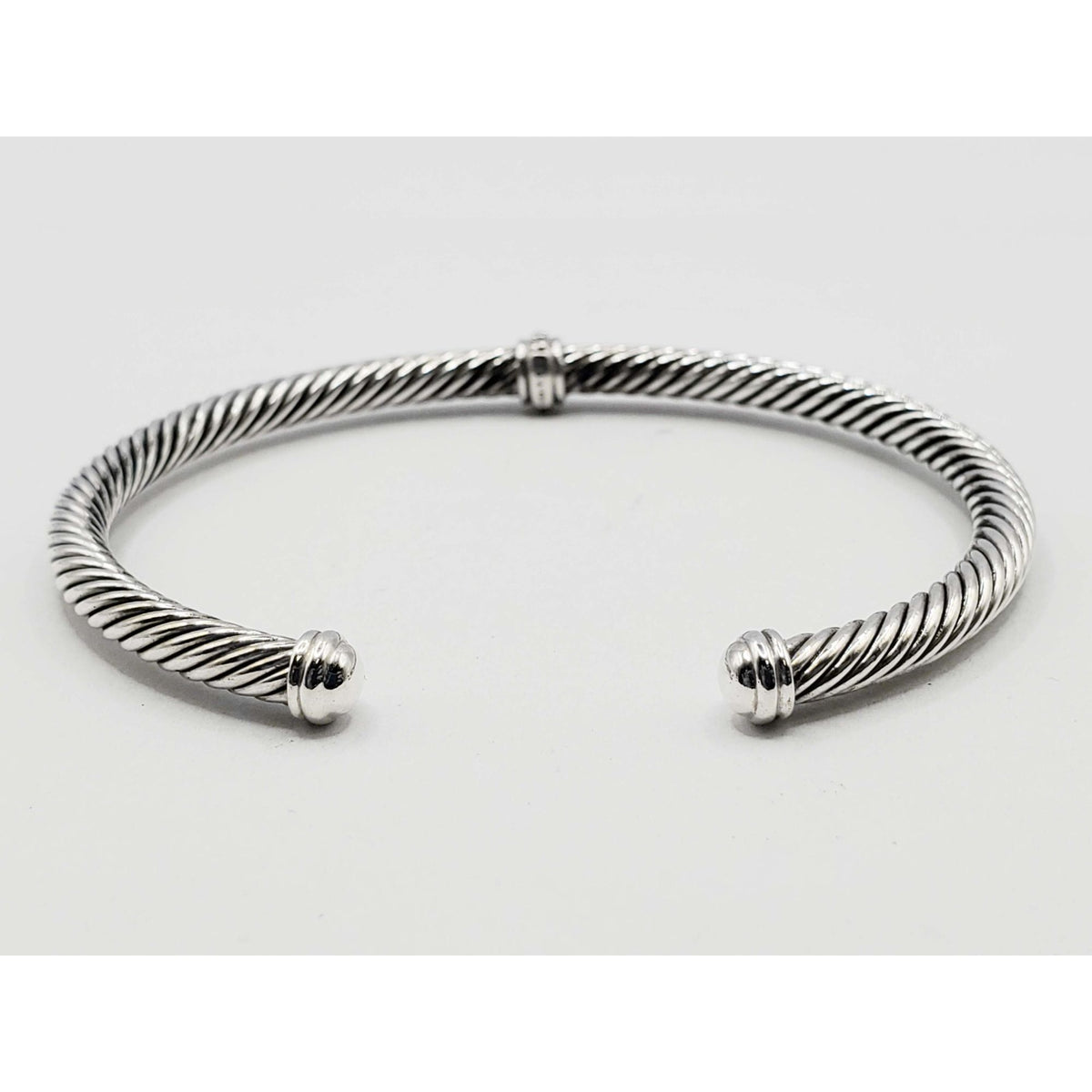 David Yurman Classic Cable Station Cuff Bracelet 4mm Diamond Sterling Silver Large