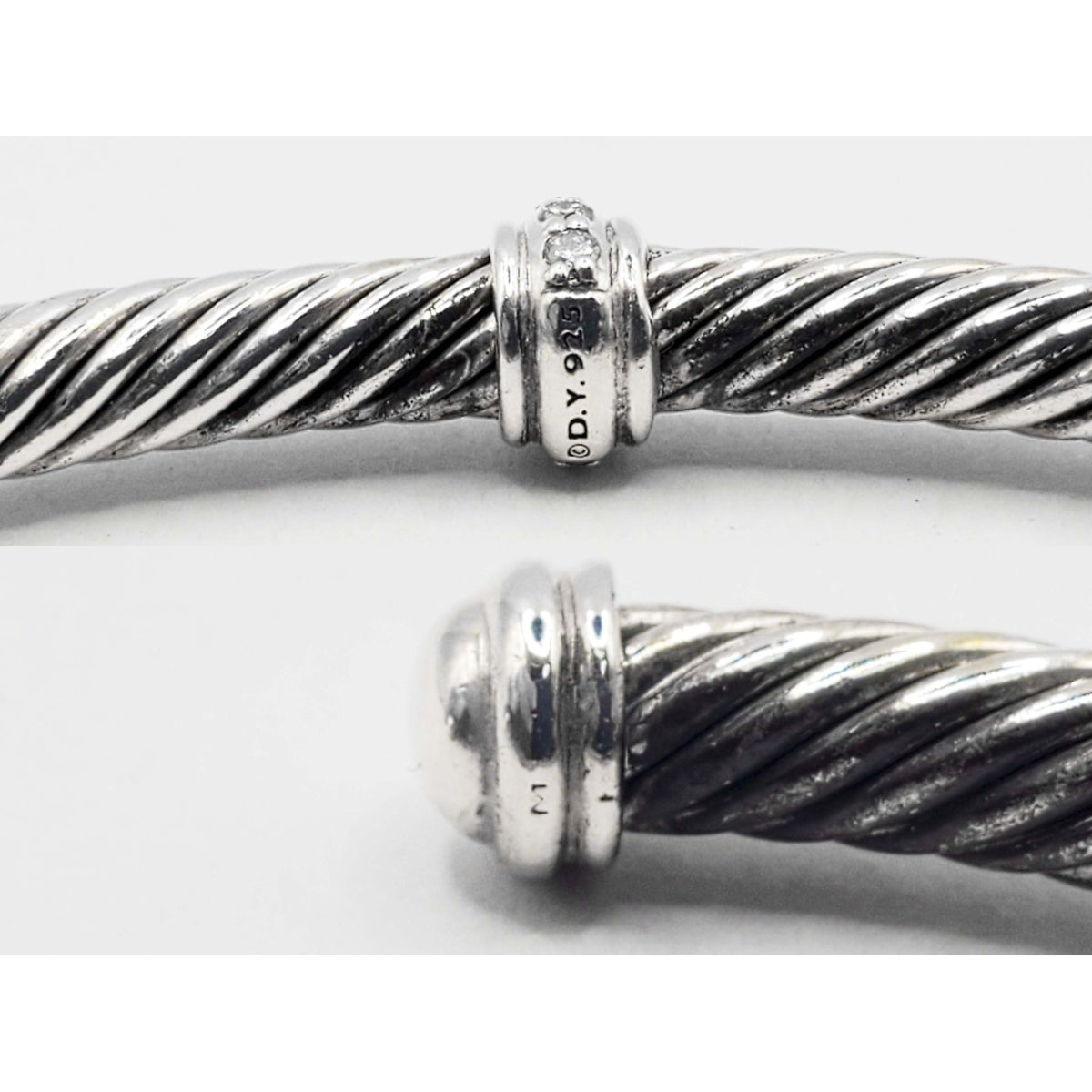 David Yurman Classic Cable Station Cuff Bracelet 4mm Diamond Sterling Silver Large
