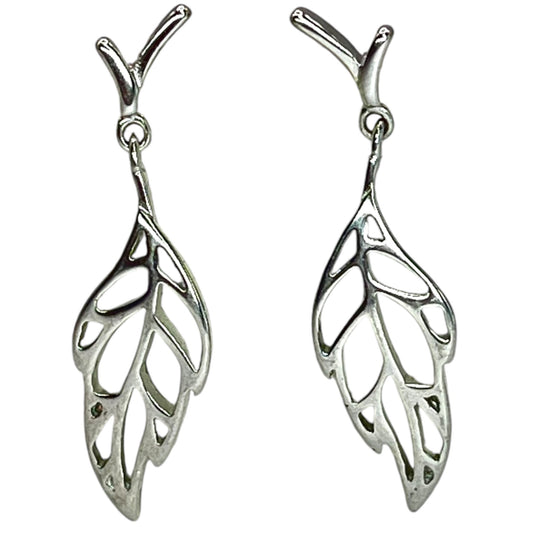 925 Sterling Silver Leaf Stud Dangle Earrings Filigree Nature Boho Earthy