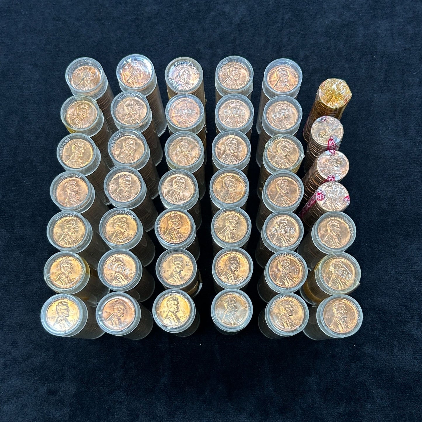 LOT OF 42 1964-P/D, 1967-P, 1968-D Rolls of BU Uncirculated Lincoln Pennies