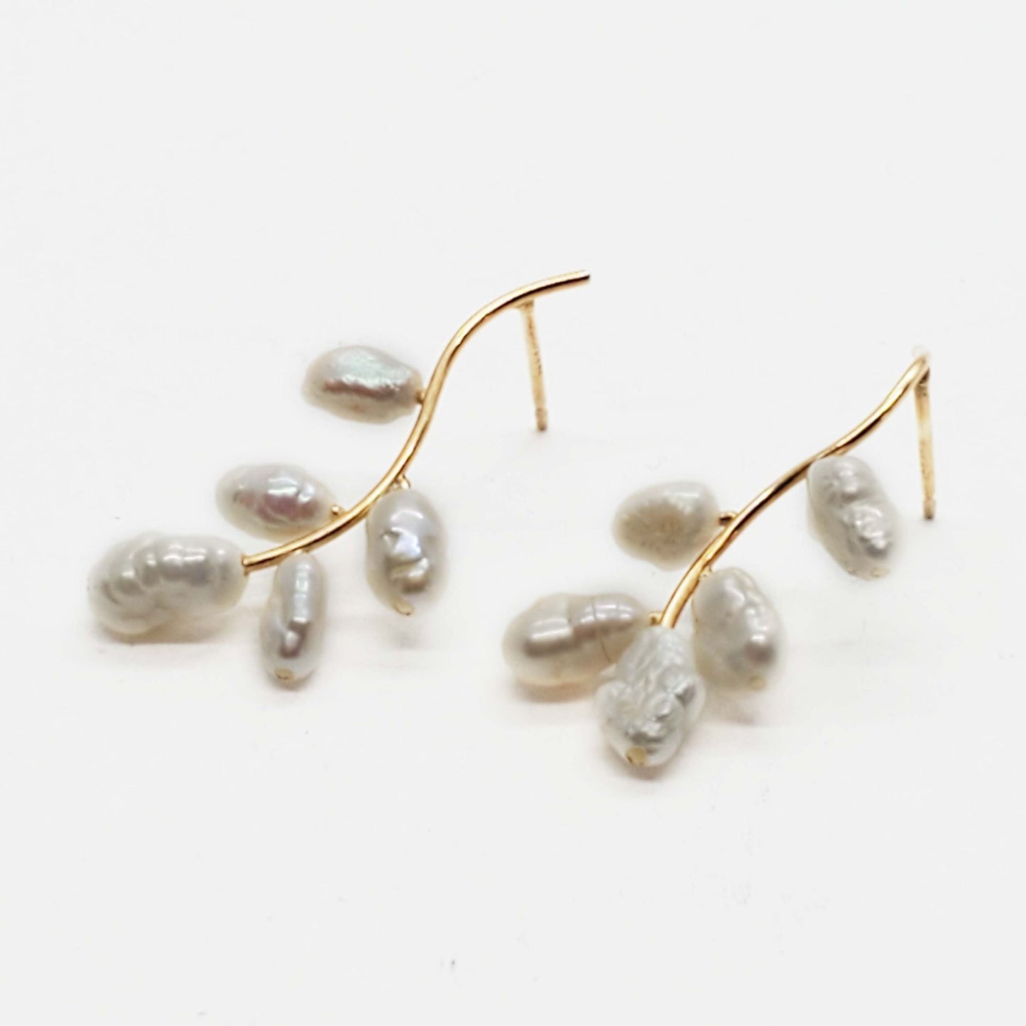 Baroque Pearl Drop Branch Stud Earrings 14k Gold