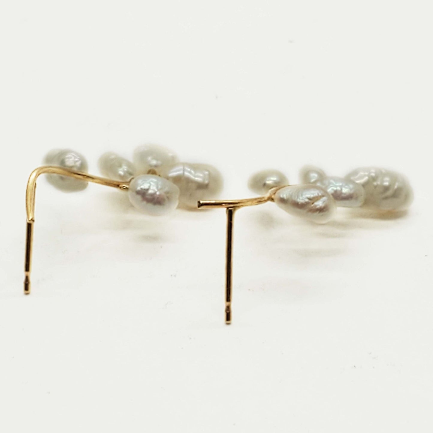 Baroque Pearl Drop Branch Stud Earrings 14k Gold
