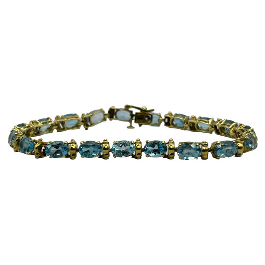 Blue Topaz Gemstone 14k Gold 7.5" Tennis Bracelet - 19 Stones