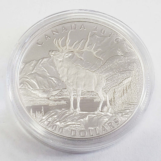 Royal Canadian Mint 2016 $100 1 oz .999 Fine Silver Elk Coin w/Box