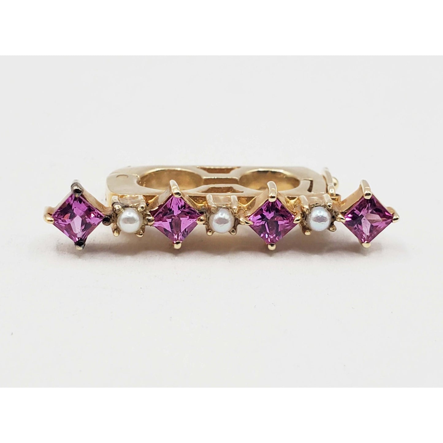 Pink Sapphire & Seed Pearl Clip 14k Gold