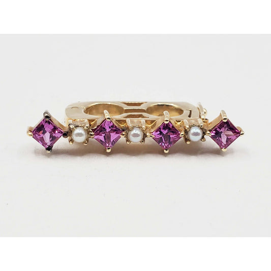 Pink Sapphire & Seed Pearl Clip 14k Gold