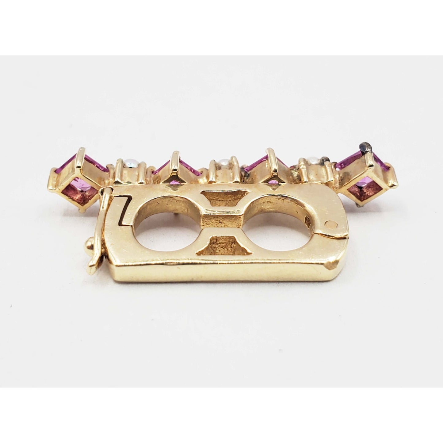 Pink Sapphire & Seed Pearl Clip 14k Gold