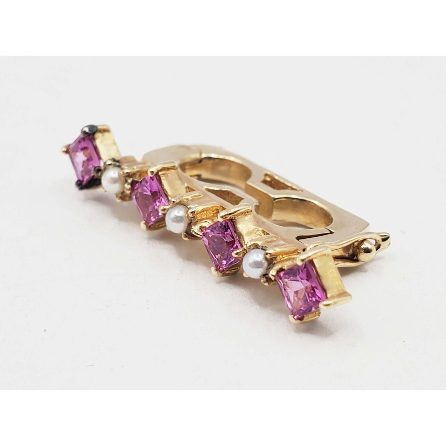 Pink Sapphire & Seed Pearl Clip 14k Gold