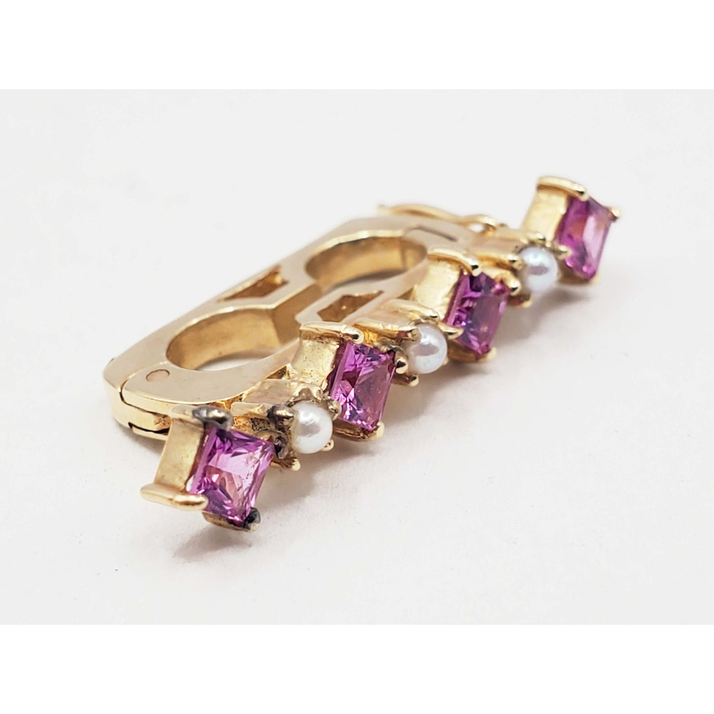 Pink Sapphire & Seed Pearl Clip 14k Gold