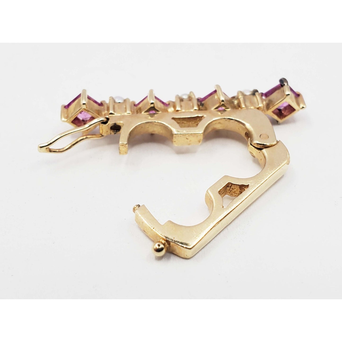 Pink Sapphire & Seed Pearl Clip 14k Gold