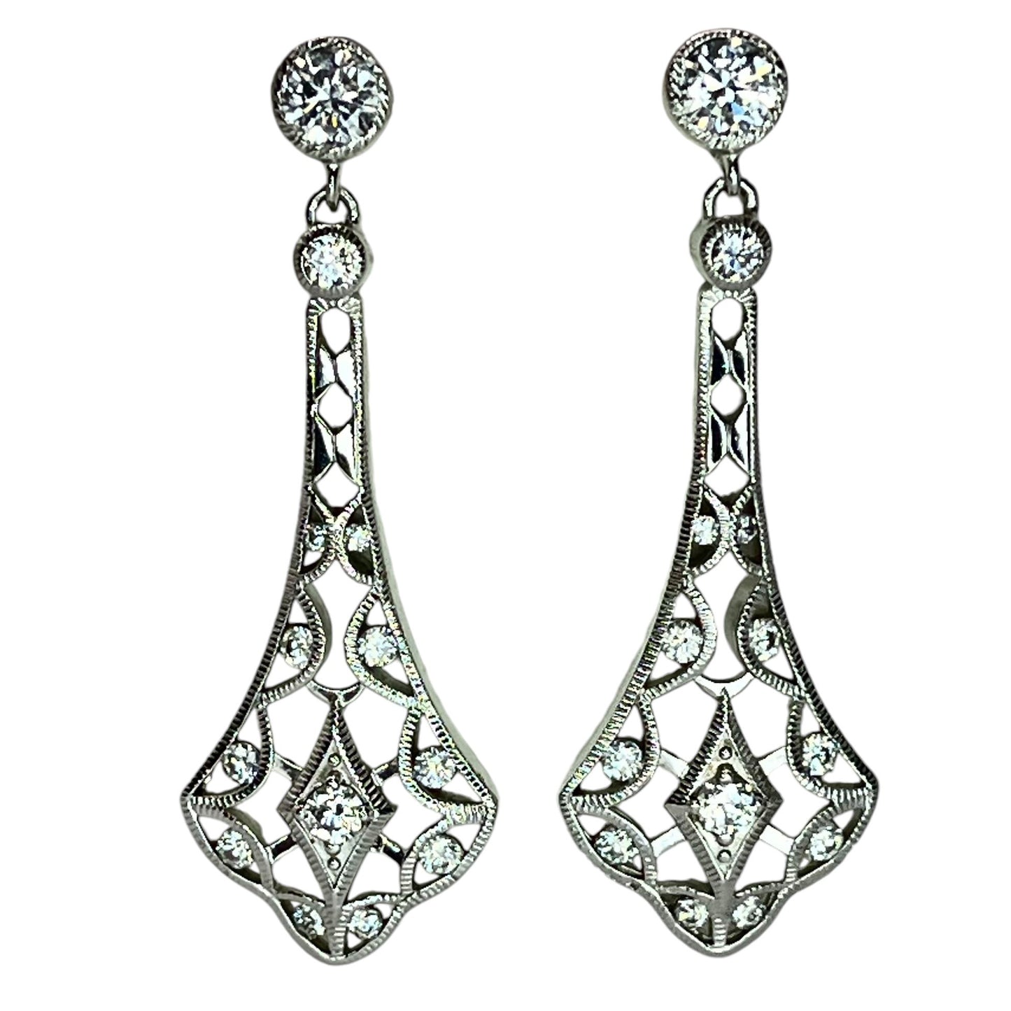 TACORI IV Sterling Silver Cubic Zirconia Art Deco Drop Earrings Bridal Wedding