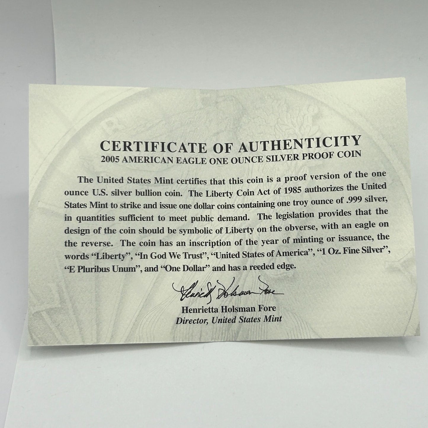2005-W Westpoint Proof Silver American Eagle Dollar Coin OGP & COA