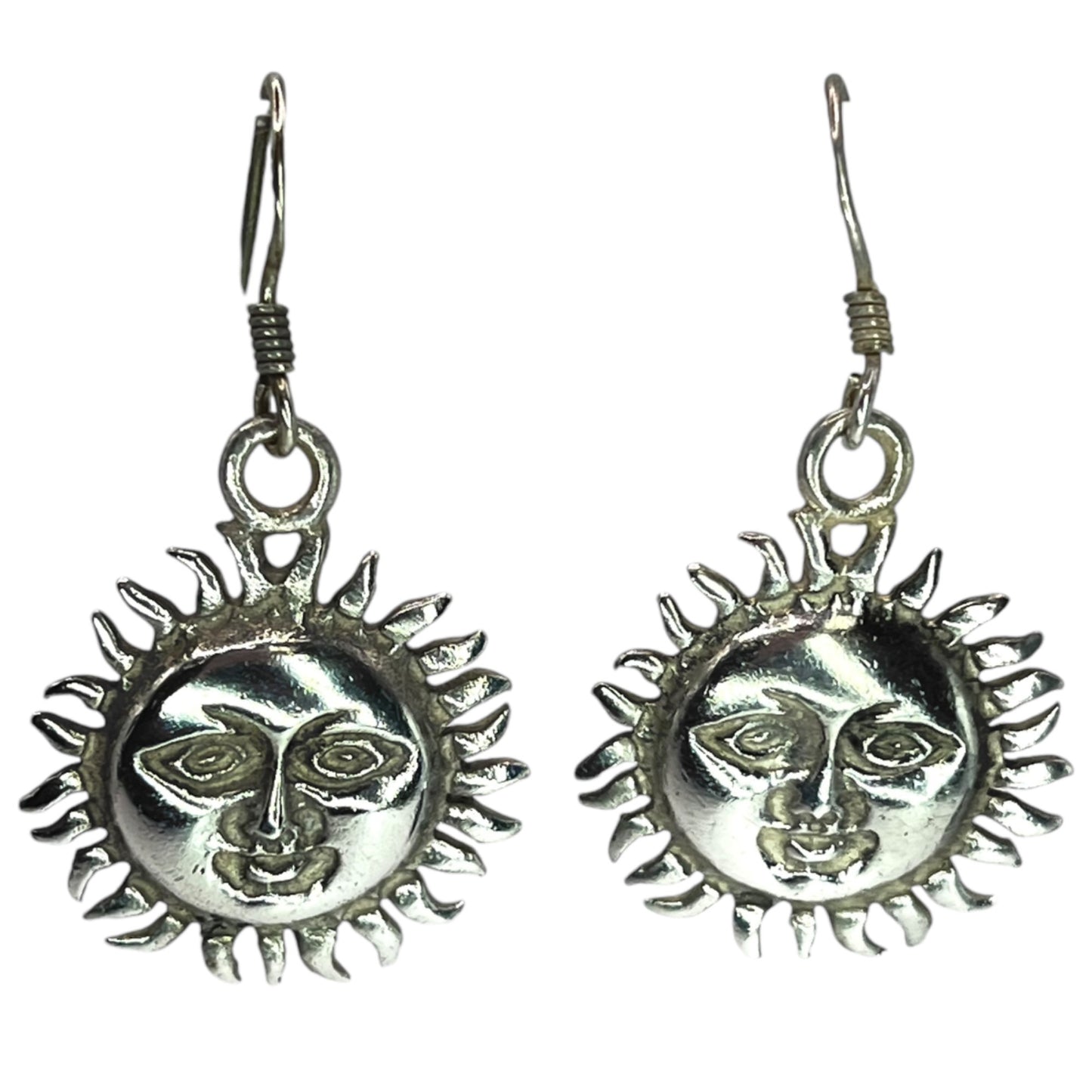 925 Sterling Silver Sun Face Dangle Drop Earrings Bohemian Boho Earthy Neutral