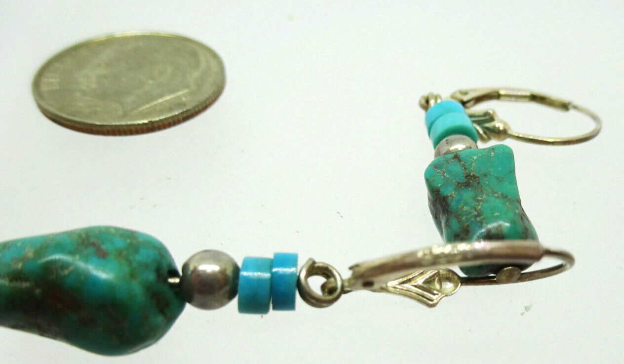 Vintage Turquoise Nugget Native American Sterling Silver Dangle Earrings