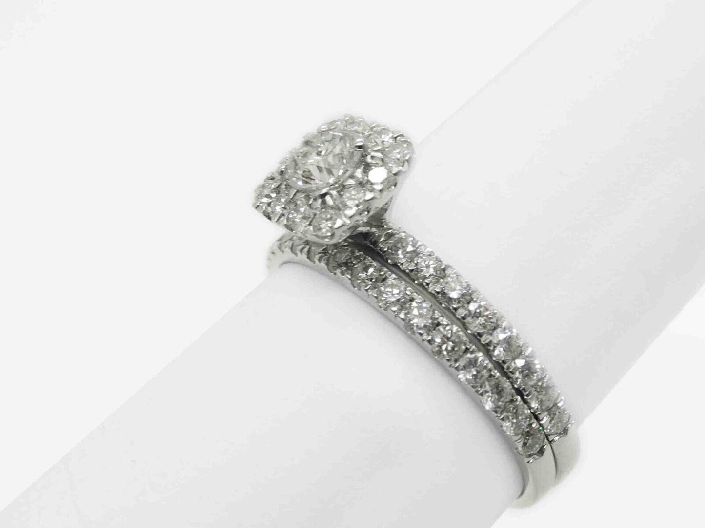 1.73ct tw Natural Diamond Halo Engagement & Wedding Set 10k White Gold Size 9.75