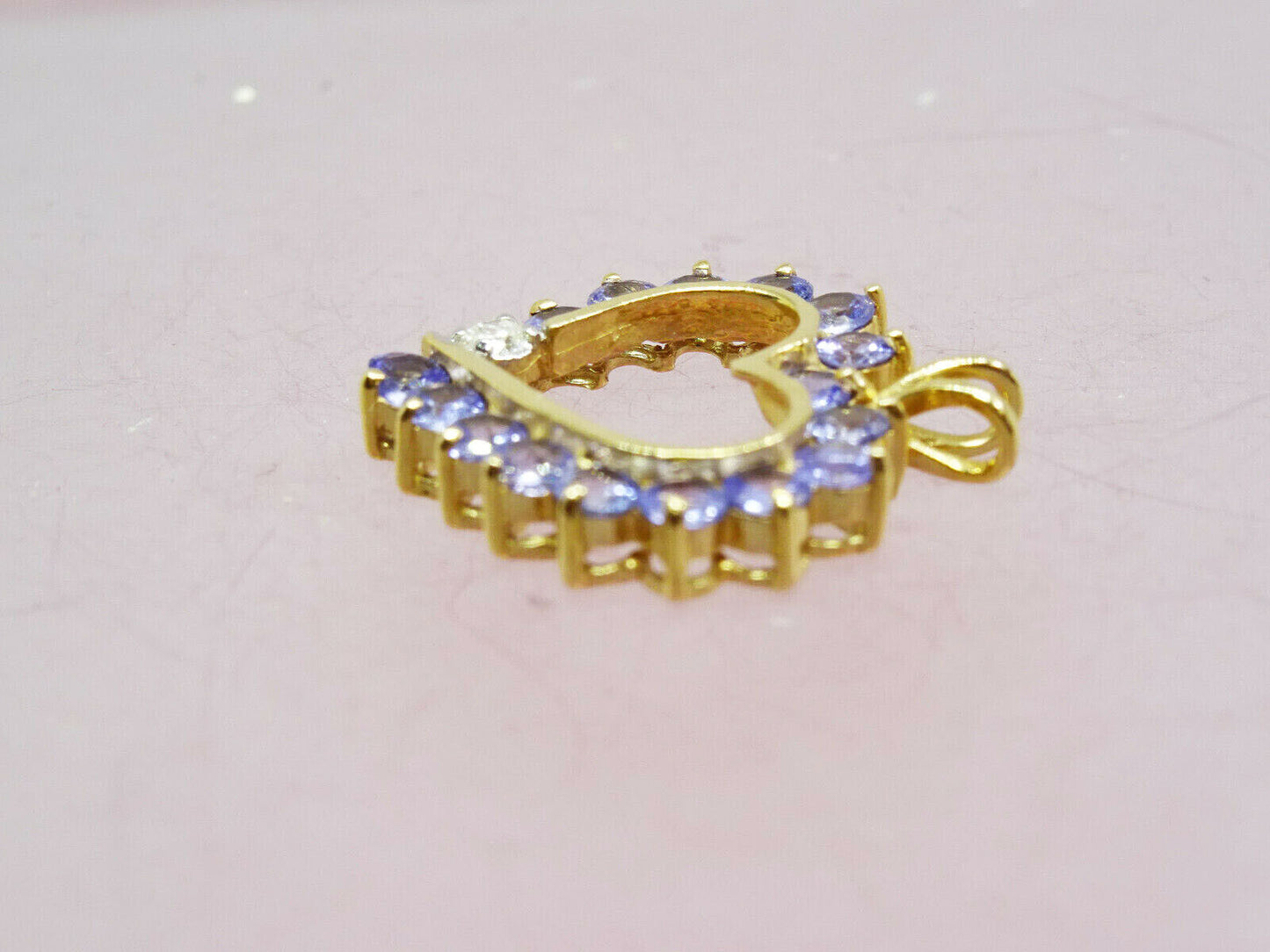 Iolite & Diamond Heart Pendant 14k Gold