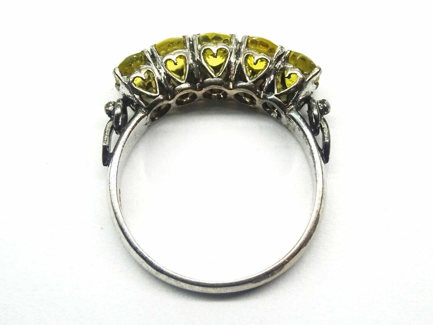 Ladies Natural Yellow Sapphire Openwork Filigree Ring 18k White Gold Size 7.5