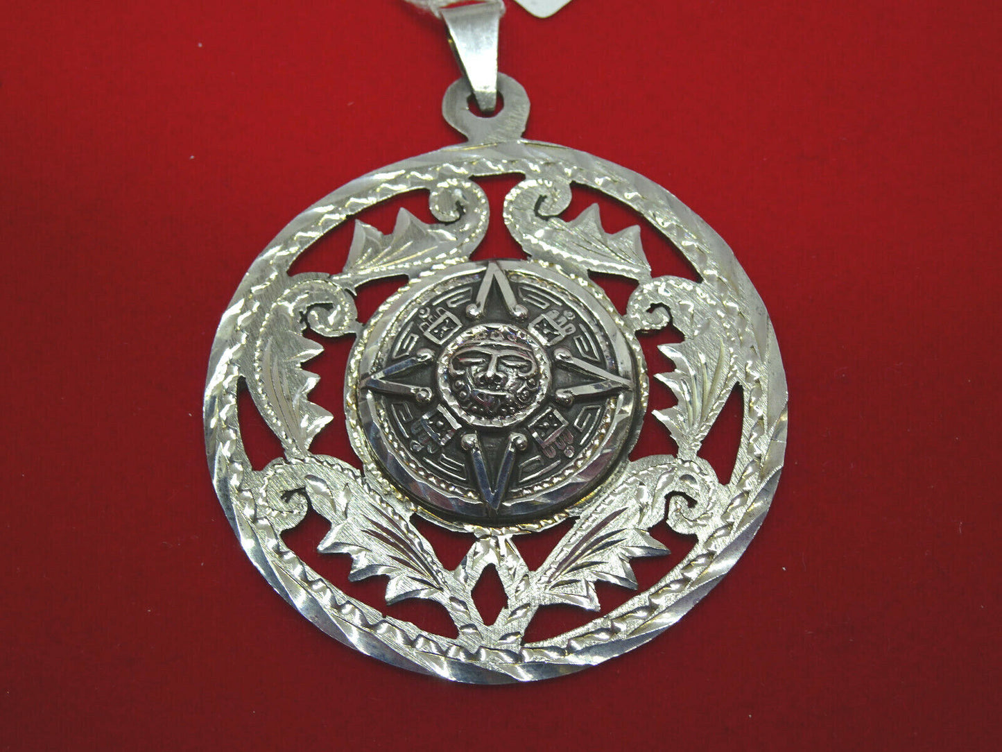 Vintage Taxco Mexico Sterling Silver Aztec Mayan Sun Calendar Pendant