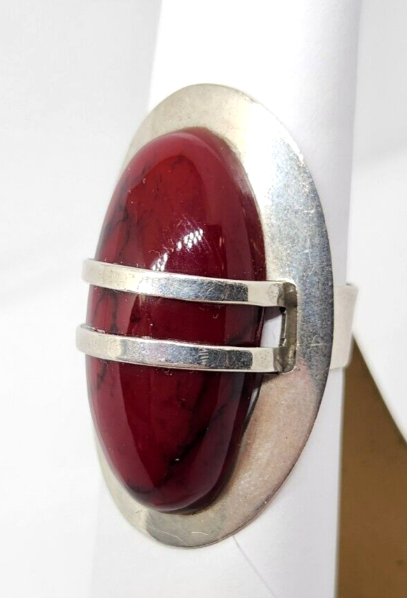 Sterling Silver Deep Red Jasper Ring, Size 6, Mexico