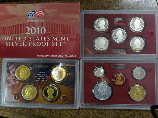 2010 S Proof Set Original Box 14 Coins 90% Silver Quarters Kennedy US Mint