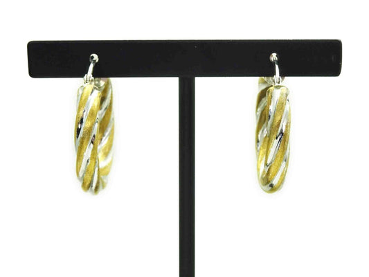 Designer OTC Italian Puffy Twist Style Hoop Earrings 14k Two-Tone Gold