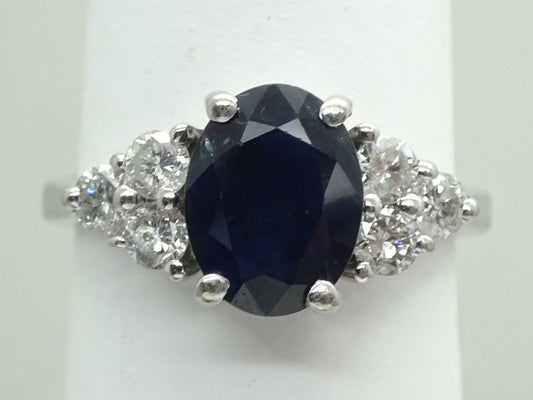 Natural 1.89ct Oval Sapphire & Diamond BITA Ring 14k White Gold Size 7 Gemworld