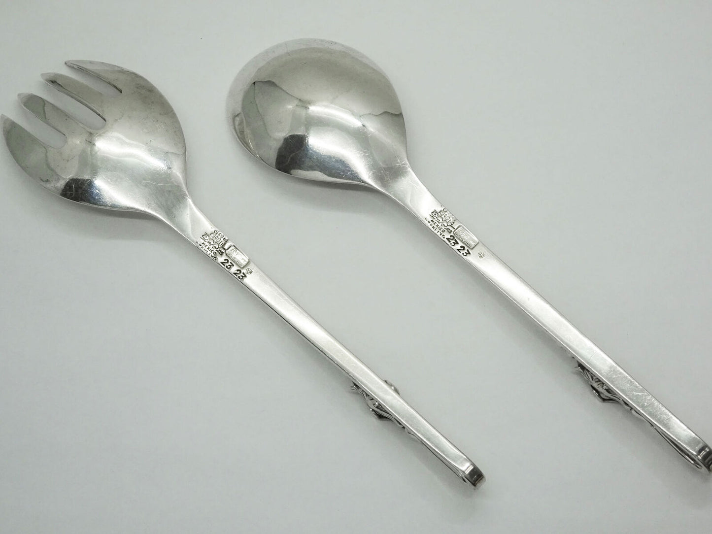 Mid Century Sanborns "Pea & Blossom" Sterling Silver Salad Servers 234 Grams