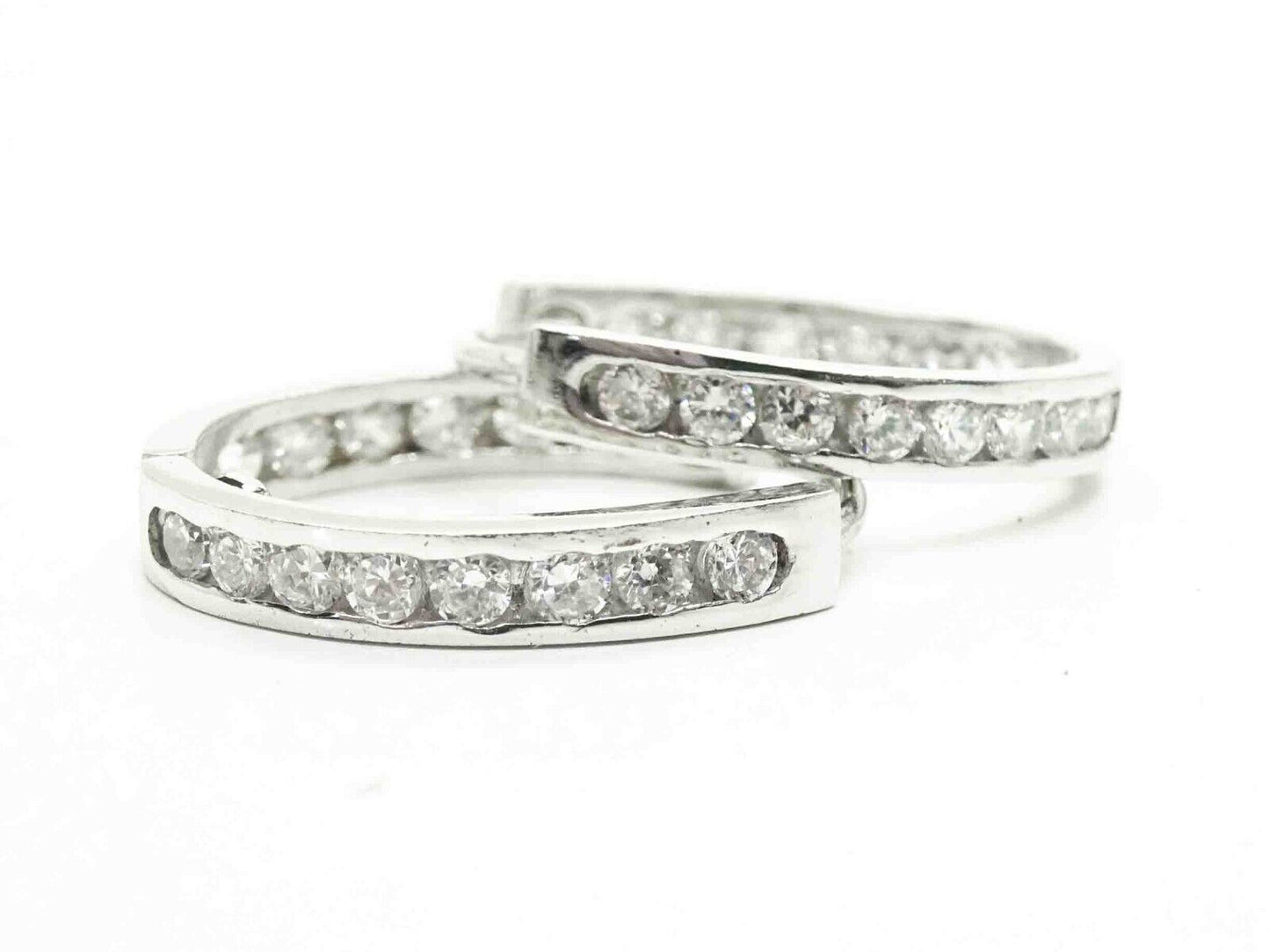 White CZ Inside Out Hoop Earrings 14k White Gold