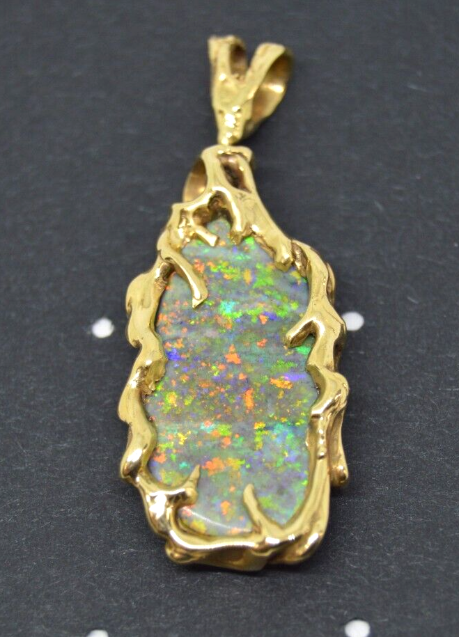 Stunning GIA Certified 9.22ct Genuine Earth Mined Black Opal Pendant 14k Gold