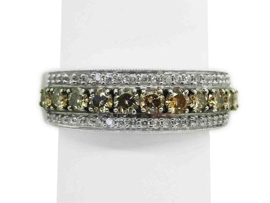 1.65ctw Chocolate & Vanilla Diamond Filigree Band Ring 14k White Gold Size 6.75