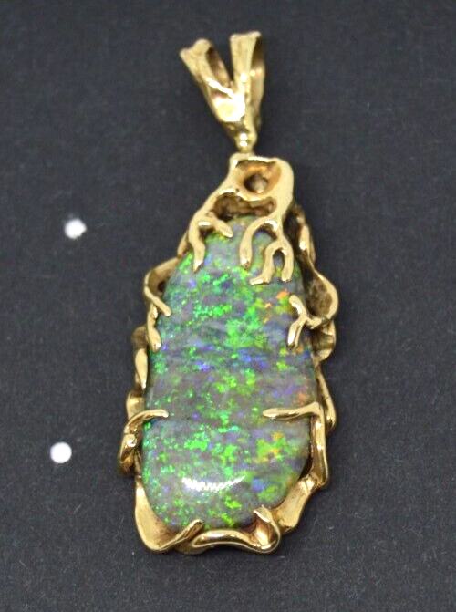 Stunning GIA Certified 9.22ct Genuine Earth Mined Black Opal Pendant 14k Gold