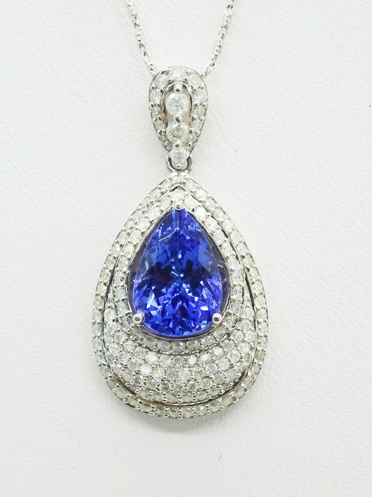 5.33ct tw Natural Tanzanite & Earth Mined Diamond Pendant 14k WG w/AIG Report