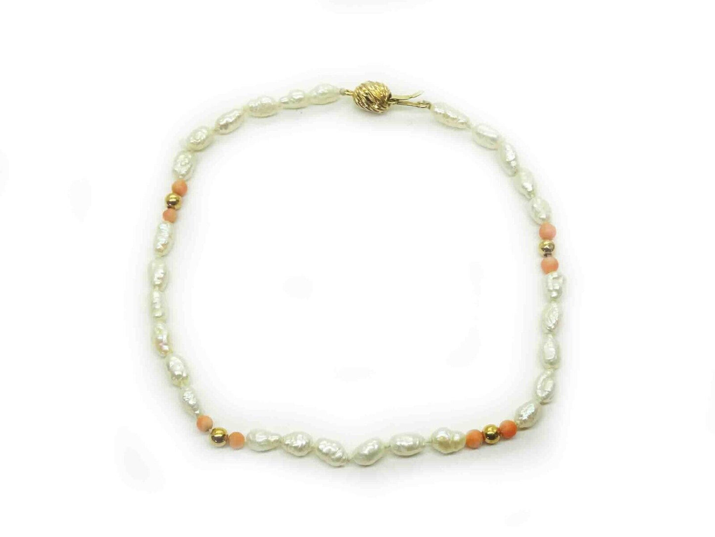 Freshwater Pearl and Coral 14k Yellow Gold 4 Strand Bead Necklace + Bonus